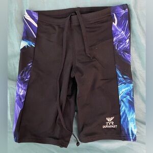 TYR Black Swim Shorts with Blue Accents